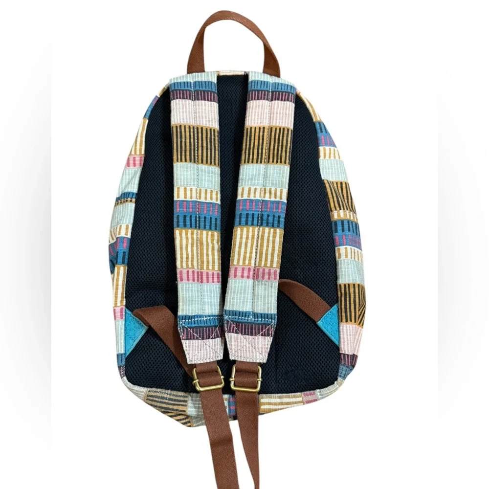 Fossil Multicolor Canvas Backpack‎ Teal Blue Front Pocket Boho Retro Style